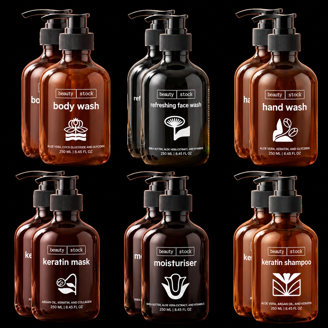 Beauty Stock All-in-One Complete Care Combo – 2 Keratin Repair Shampoo, 2 Hair Mask, 2 Face Wash, 2 Body Wash, 2 Hand Wash & 2 Moisturiser